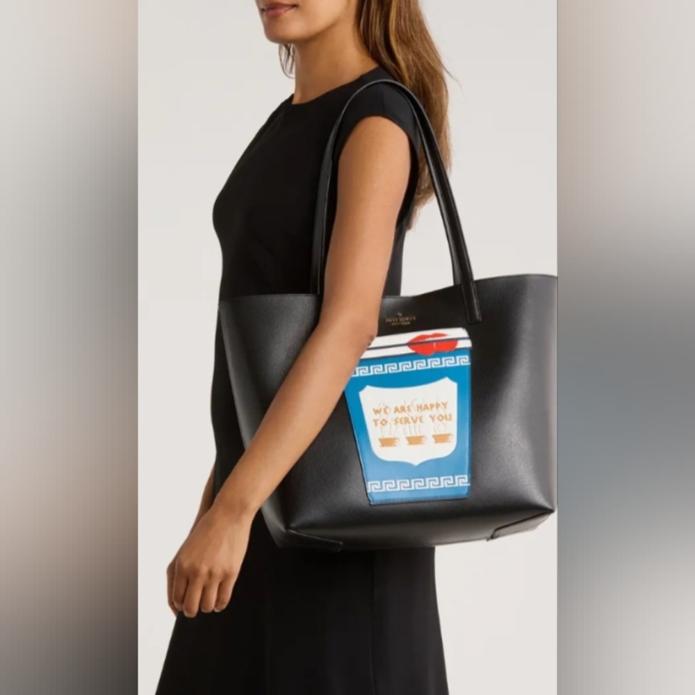 Kate Spade Black Tote "We Are Happy To Serve You" - Picture 2 of 4